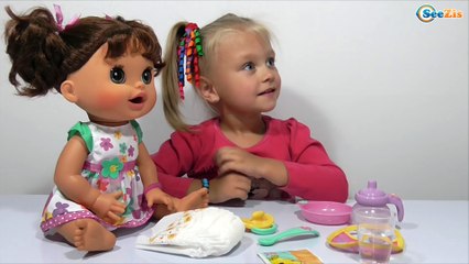 ✔ Видео для девочек. С Пупсиком играем, кормим, поим, одеваем. Новая кукла Baby Alive Doll.
