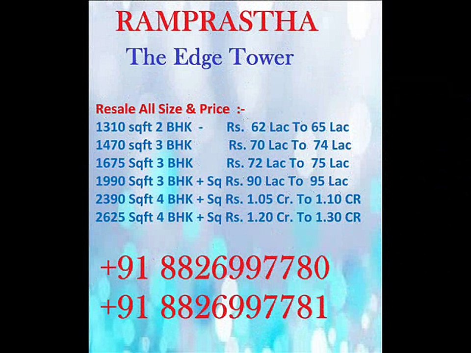 Ramprastha Resale The Edge Tower 2,3,4 BHK Sector 37 D Gurgaon Dwarka Expressway Call +91 8826997780