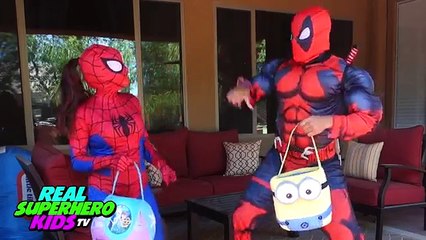Easter Egg Hunt Surprise Toys Challenge Superheroes Spiderman vs Deadpool REAL SuperHero Kids TV