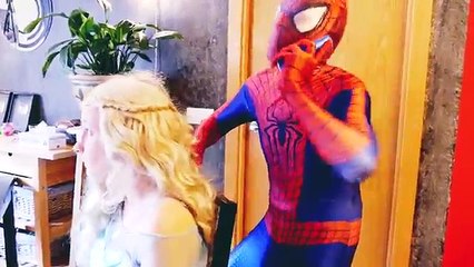 Spiderman CUTS Frozen Elsa Hair! w/ Fairy Godmother Captain America Joker Fun Superhero in
