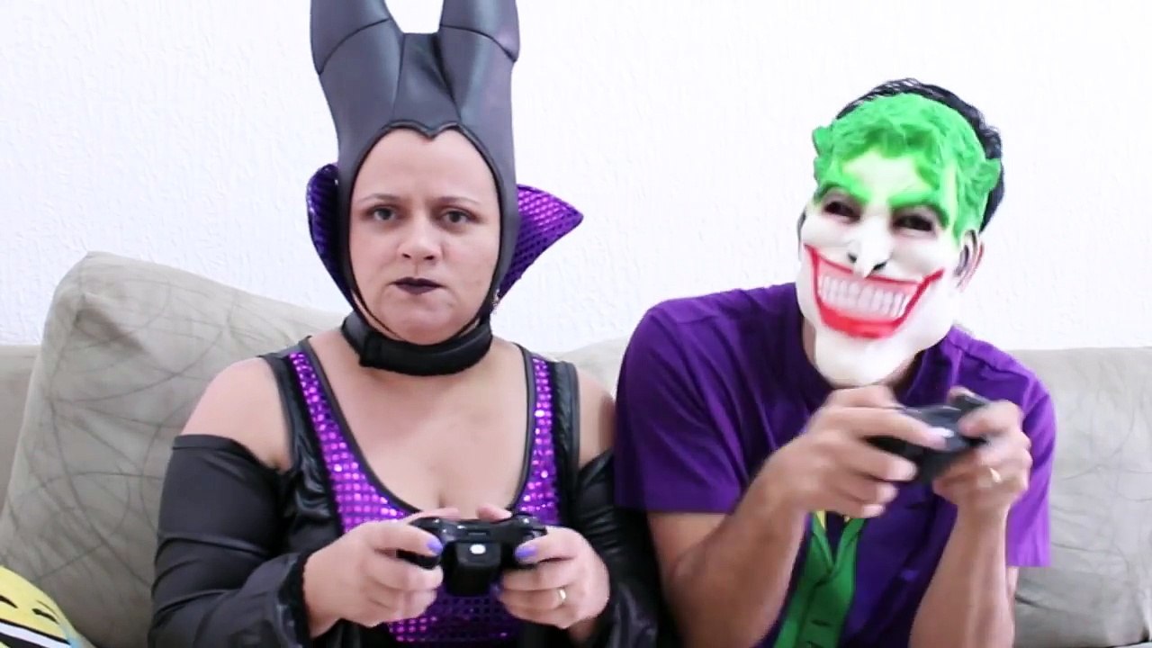 Maleficent Poop Watermelon w/ Joker & Spiderman Fun Superheroes Movie In Real Life