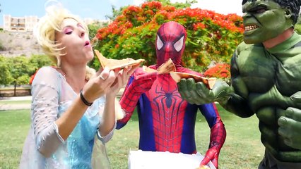Spiderman & Real Hulk Pizza Time vs Maleficent! w Frozen Elsa & Spiderbaby Superhero Fun