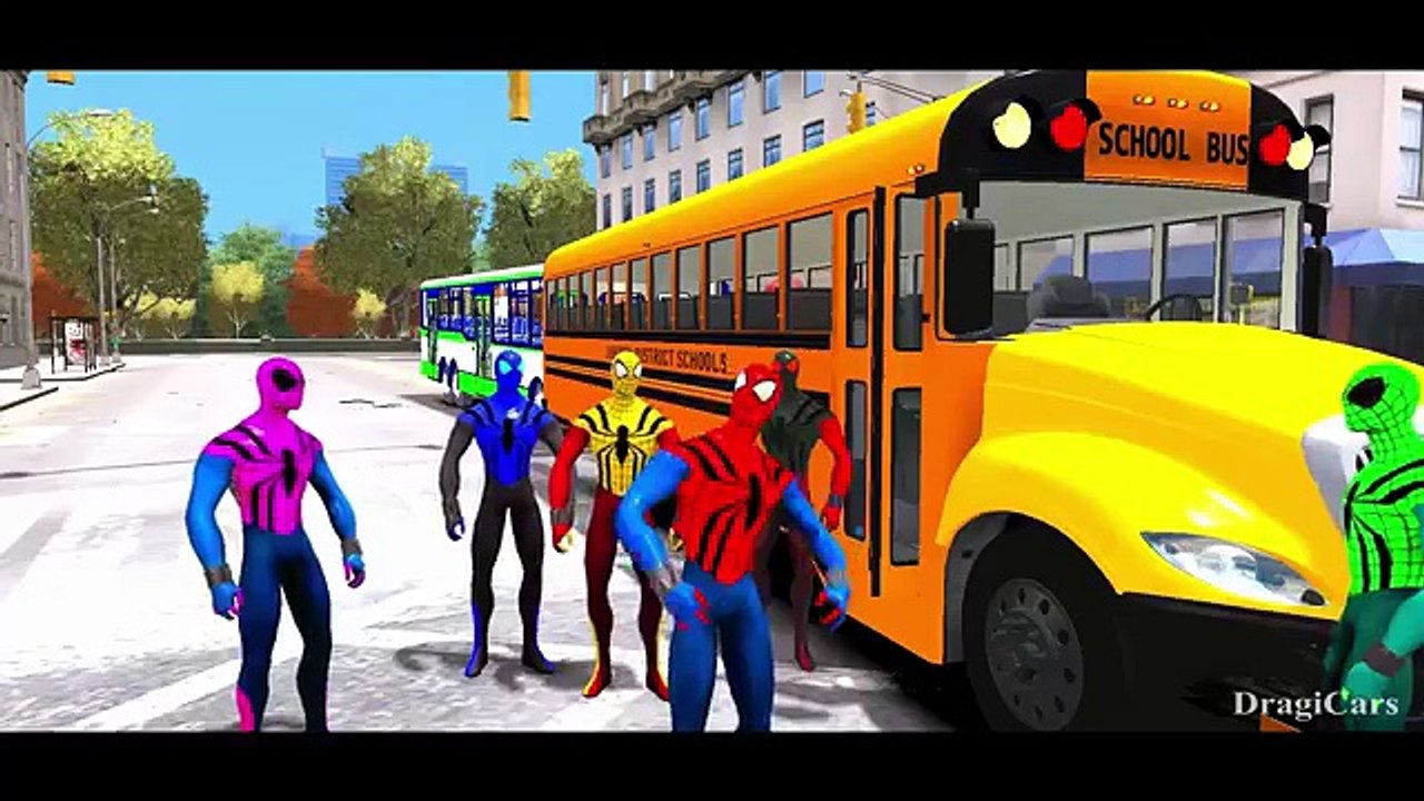Wheels On The Bus Go Round And Round Spiderman Colors Nursery Rhymes | 3D Animation by DragiCars