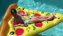 GIANT PIZZA! Pizza Challenge Worlds Largest Pizza GIANT Cupcake Pool Party Toy Summer Fun