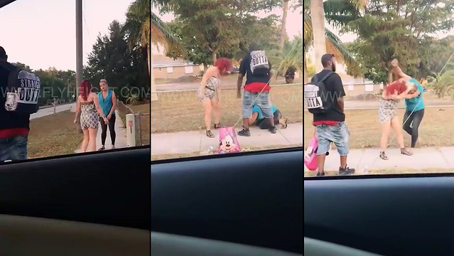 Une homme cogne une femme qui était en train de frapper sa copine