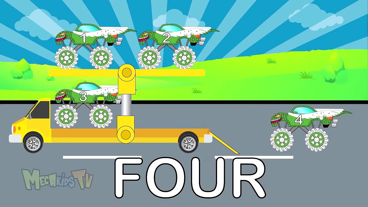 Big Truck Counting Spiderman Monster Trucks Also School Bus For Kids And Racing Car