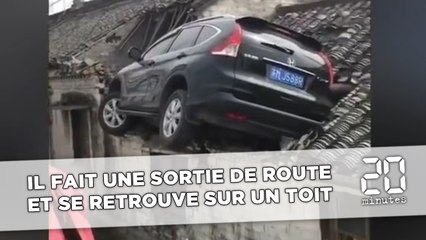 Il perd le contrôle de son véhicule qui finit sur le toit d'une maison