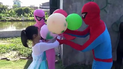 Joker kick police car falling Lake Spiderman vs Frozen Elsa Family fun Superhero Pranks Su