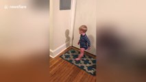 Toddler gets overexcited as he discovers his shadow