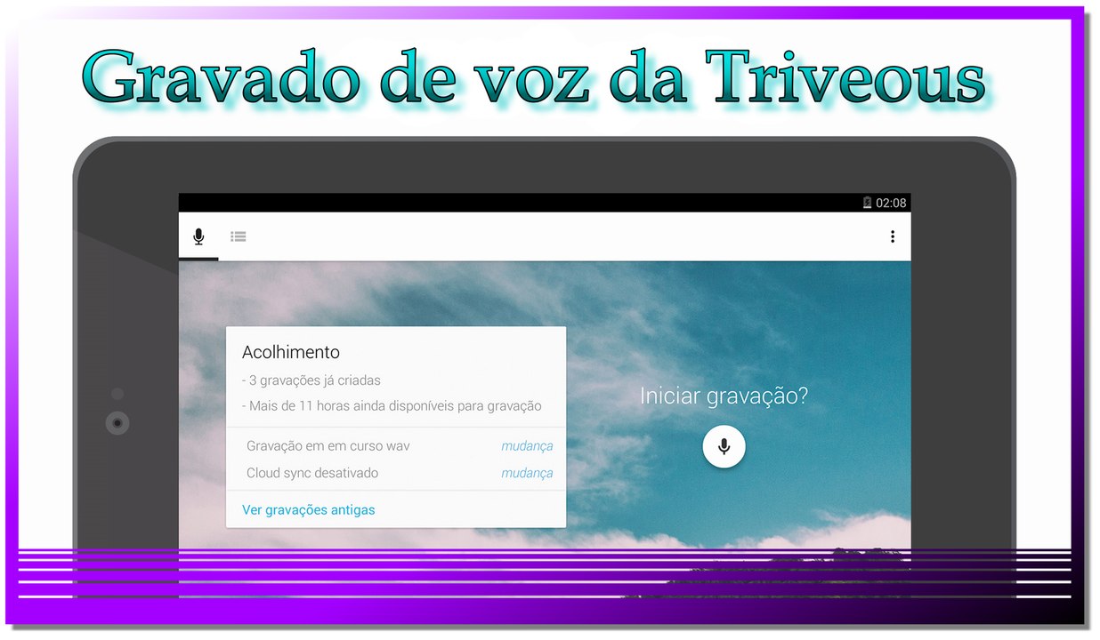 Gravador de voz com redutor de ruído no Android, bom para Vloggers e Gameplays.
