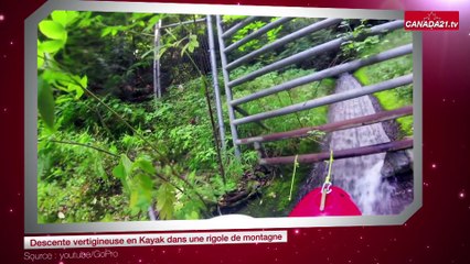 Descente vertigineuse en Kayak dans une rigole de montagne