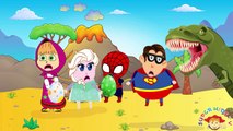 Spiderman and Masha Baby Steal Dinosaur Eggs! Superman Frozen Elsa Funny Superheroes In Re
