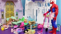 Elsa & Spiderman Babysitter Clean Disney Frozen Castle Barbie Glam Vacuum DisneyCarToys Frozen Kids