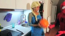 Frozen Elsa POOP PRANK! w/ Spiderman vs Bad Baby Joker Girl Balloons - Superheroes in Real