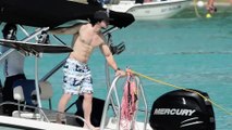 Mark  Wahlberg Puts His Modeling Experience to good use on the Beach In Barbados