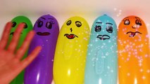 Five Worm wet balloons - Learn colours Finger Balloons Family Nursery Compilation
