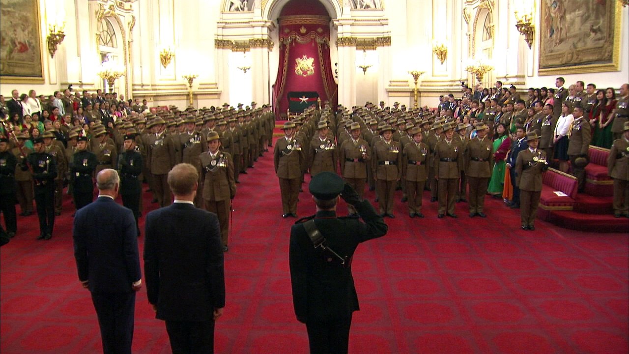 Charles and Harry honour Gurkhas at Buckingham...