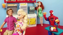 Frozen Elsa Dates Spiderman! Mike The Merman, Barbie McDonalds, Merida, Anna DisneyCarToys