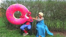 FROZEN ELSA & SPIDERMAN vs MALEFICENT Giant Candy Donut Fun Superhero in Real Life