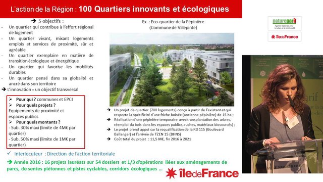 Dispositifs régionaux : 100 quartiers innovants et écologiques, urbanisme transitoire, soutien à l’ingénierie, Plan vert… par Clémence Corbeau et Fabien Paquier, région Île-de-France