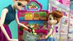 Grocery Shopping! Elsa & Anna kids shop at Barbie's Grocery Store  Barbie Car  Can