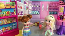Grocery Shopping! Elsa & Anna kids shop at Barbie's Grocery Store  Barbie Car  Candy Haul Disa