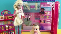 Grocery Shopping! Elsa & Anna kids shop at Barbie's Grocery Store  Barbi