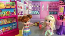 Grocery Shopping! Elsa & Anna kids shop at Barbie's Grocery Store  Barb