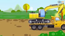 COLORS Vehicles for children: The Yellow Excavator digging Little Cars & Trucks for Kids