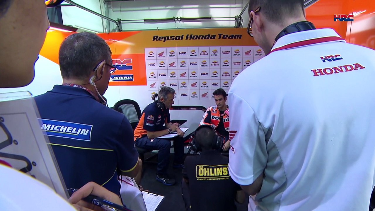 Repsol Honda's Dani Pedrosa and Marc Marquez at...