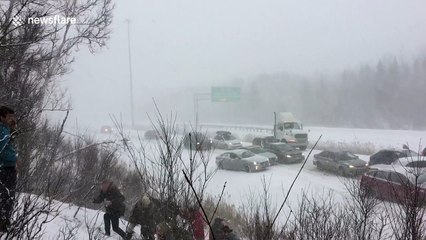 Blizzard causes massive pile-up on Montreal road