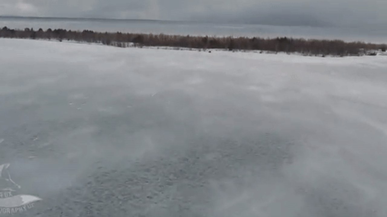Wind Blows Shack Over Frozen Lake Superior