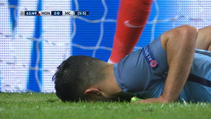 Champions League - Monaco/Manchester - 1/8ème de finale retour - L'occasion d'Agüero sur un centre de Sané