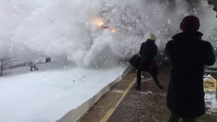 Spectacular Train Collision With Snow Following Winter Storm Stella