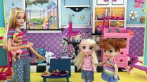 Baby Sitter! Barbie Babysitting Elsa & Anna! Change Diaper Feed Baby Toilet Disaster &