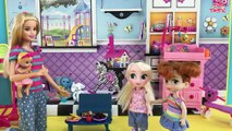 Baby Sitter! Barbie Babysitting Elsa & Anna! Change Diaper Feed Baby Toilet Disaster & Mak