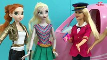 Airplane! Elsa & Anna board Barbie's Glam Jet! Frozen Dolls go on Vac