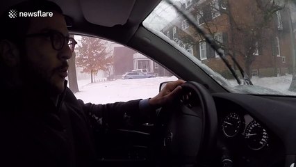Scary drive on icy road during Montreal blizzard