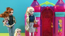 Baby Sitter! Barbie Babysitting Elsa & Anna! Change Diaper Feed Baby Toilet Disaster & M