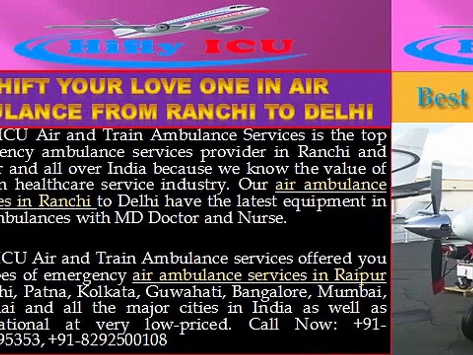 Hifly ICU Air Ambulance Services in Ranchi and Raipur