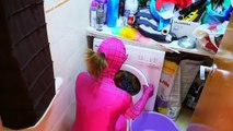 Spiderman & Pink Spidergirl vs T-Rex - Spider-Man Pursued by Dinosaur! Fun Superhero In Re