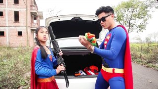 Superhero action Spiderman Super Girl & Superman Nerf guns Joker vs Zombie Rescue elsa Nerf war