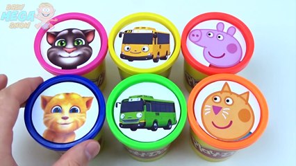 Сups Stacking Play Doh Clay The Little Bus Tayo Peppa Pig Talking Tom Learn Colors for Chi