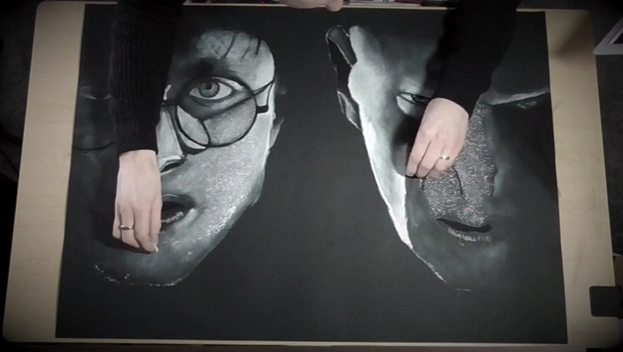 Upside down 2 handed Harry Potter & Voldemort drawing