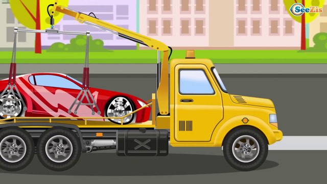 Un COCHE amarillo y el PICNIC. Camiónes para niños Dibujo animado de coches. Películas para Niños
