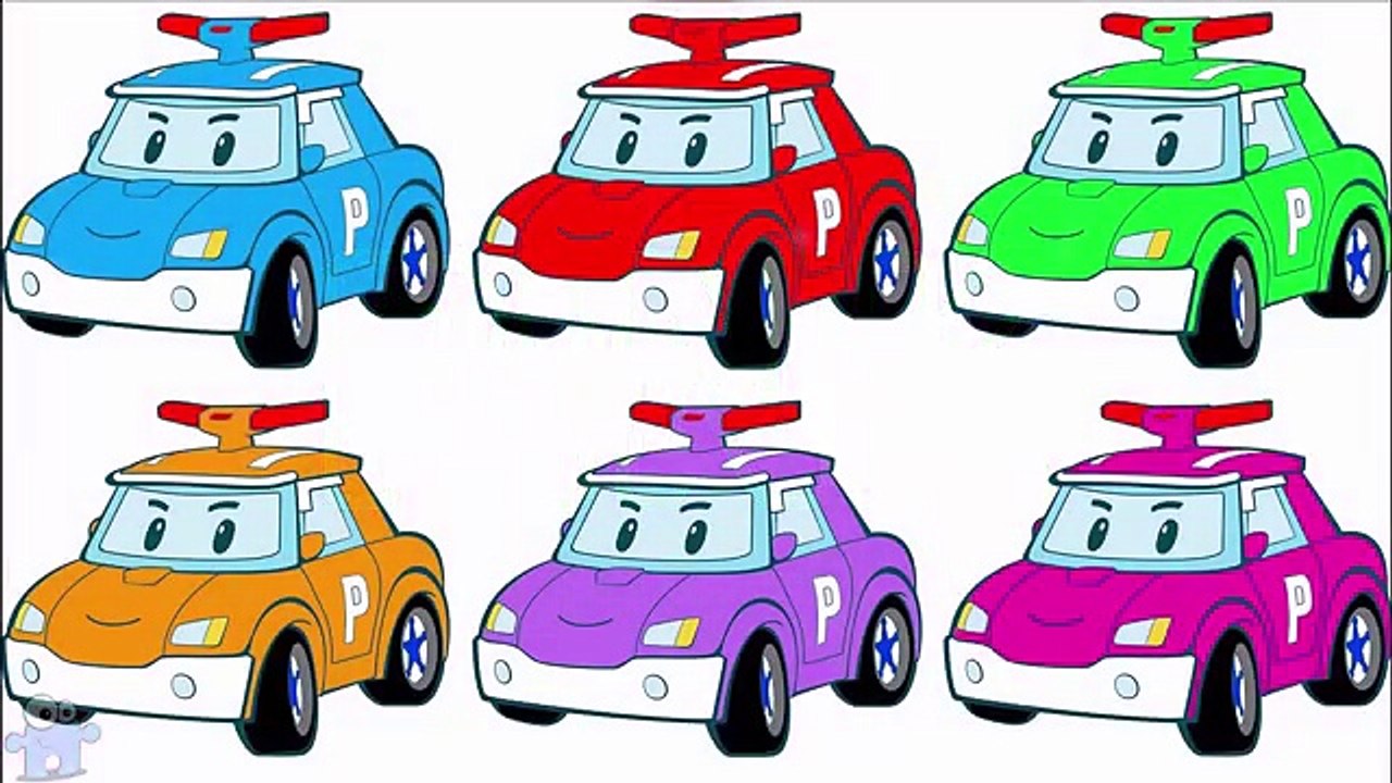 Learning Colors with Street Vehicles Robocar Poli Coloring - Coloured Cars Learn Colors in English