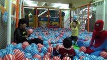 Spiderman vs Batman in the indoor playground for children-funny superheros in reallife