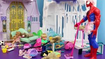 Frozen Elsas Kids and Spiderman Raid Barbie Fridge Spiderman Babysitter DisneyCarToys Dol