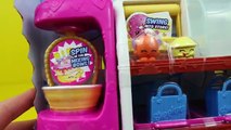 Shopkins Bakery Shopped by Frozen Elsa and Anna Dolls with Duplo Lego Spiderman Buying Shopkins