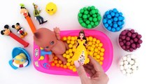 Learn Colors & Counting Baby Doll Bath Time Playing with Pez & Disney Princess Toys Rainbo